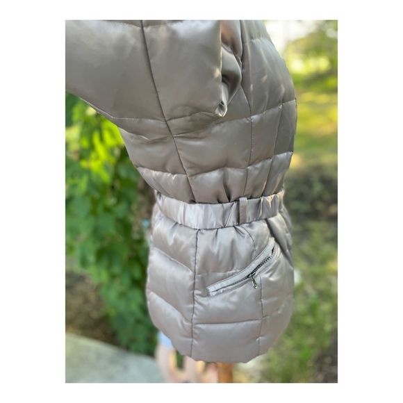 90s Y2K Guess Silver Metallic Satin Down Puffer Jacket Belt - Picture 9 of 16
